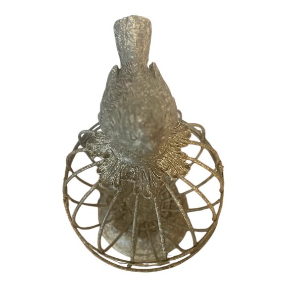 French Wire Metal Bird Cage Decor, Sparrow Topper & Pedestal Design Opens 8.75" - Picture 6 of 8